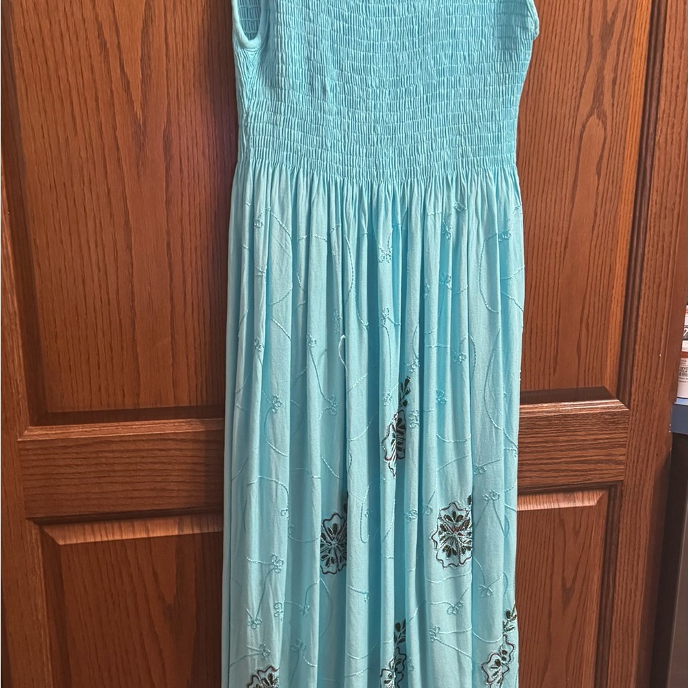 Rina Aqua Floral Maxi Beach Dress
